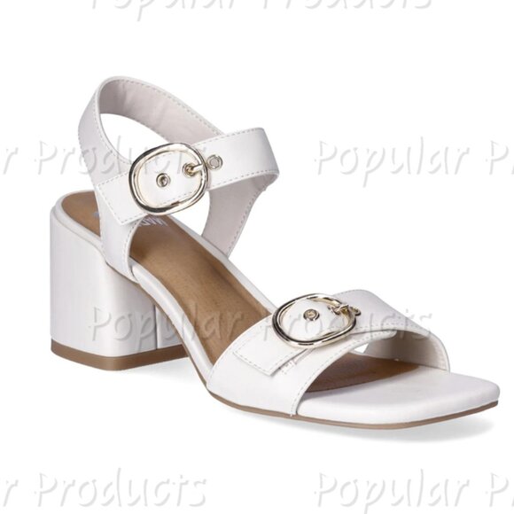 Madden NYC | Adelade Block Heel Buckle Sandals, White - Picture 2 of 10